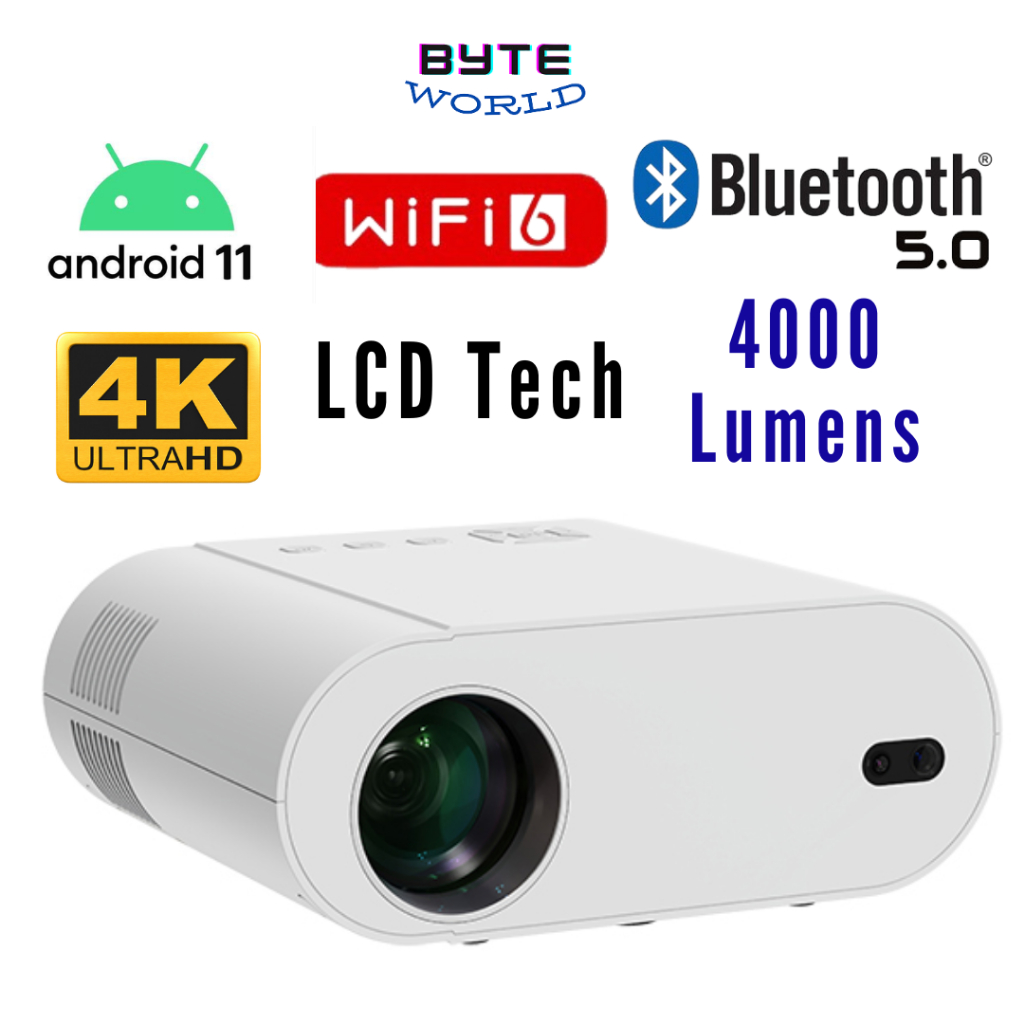 2023 4K LCD Projector Android 11 WiFi 6 Bluetooth 5 Mini Projector for