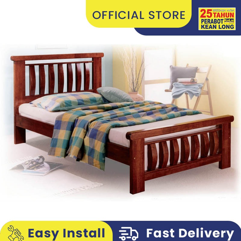 Klsb Single Wooden Bed Solid Wood Single Bed Katil Kayu Bujang