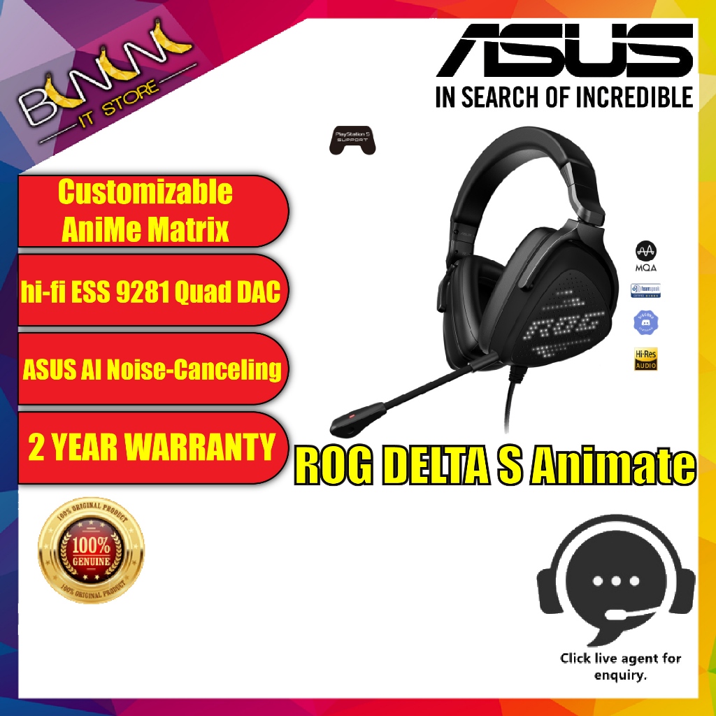 Asus Rog Delta S Animate Gaming Headset Customizable Anime Matrix Hi Fi Ess 9281 Quad Dac