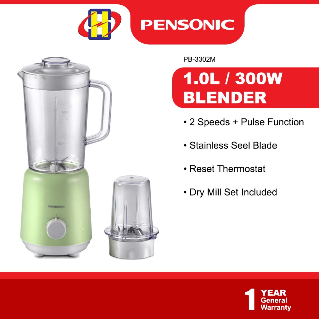 Pensonic Blender (1.0L/300W) 2 Speed + Pulse with Dry Mill Attachment