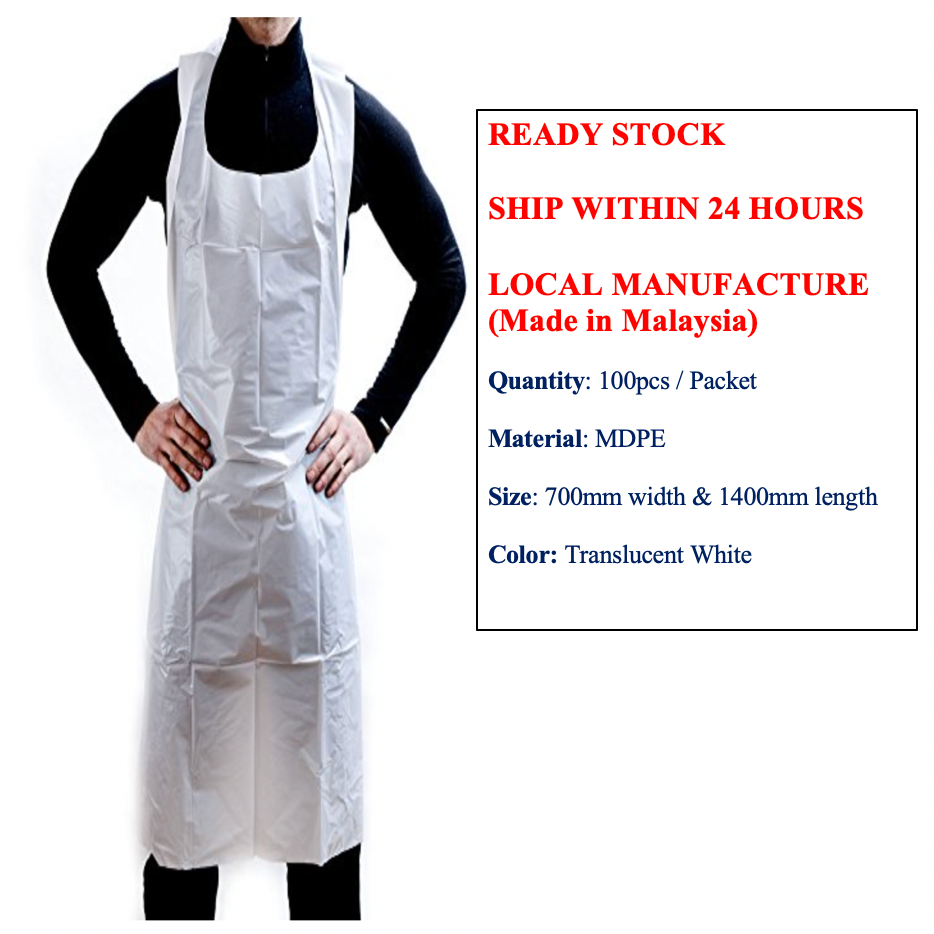 Ready Stock Packet Disposable Plastic Aprons White 100pcs