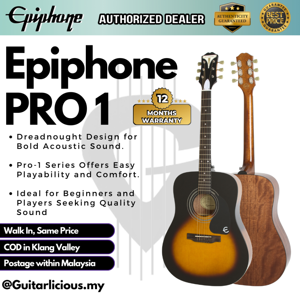 EPIPHONE PRO-1 41 inch Dreadnought Acoustic Guitar - Vintage Sunburst ...