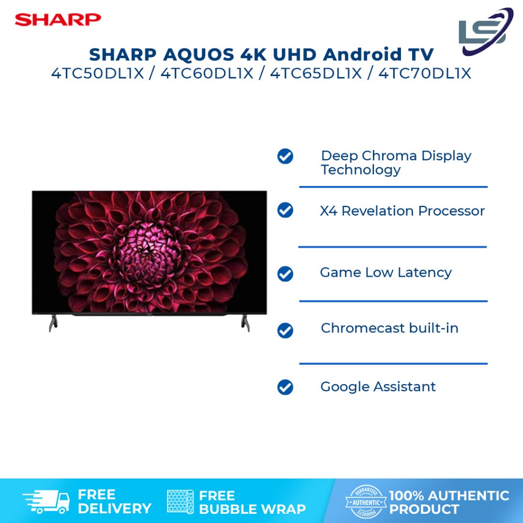 SHARP 50"/60"/65"/70" AQUOS 4K UHD Android TV YouTube Netflix