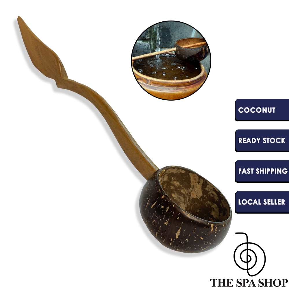 Coconut Ladle Small with Craft Leaf Design Wooden Stick for SPA/HOTEL ...