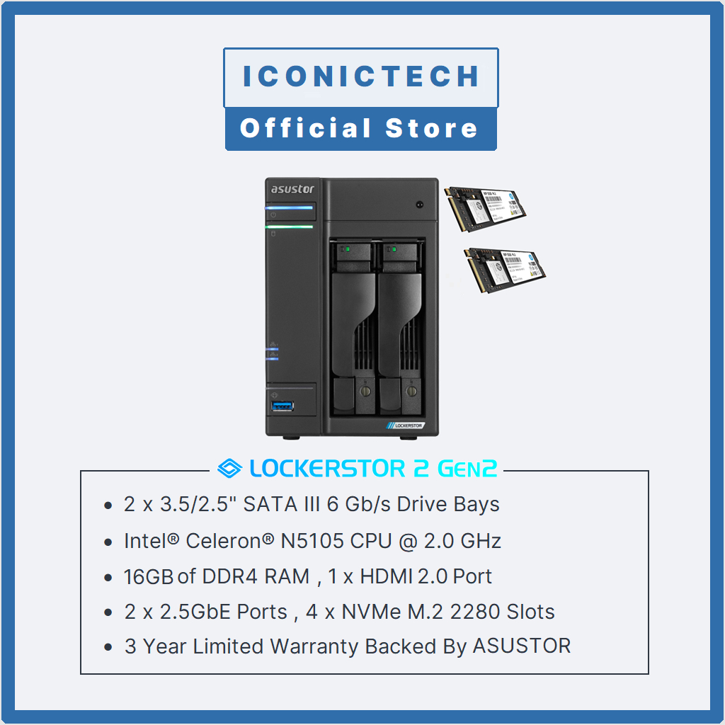 Asustor AS6702T 16GB Ram Default 0TB or Bundles With x2 HP EX950-2TB ...