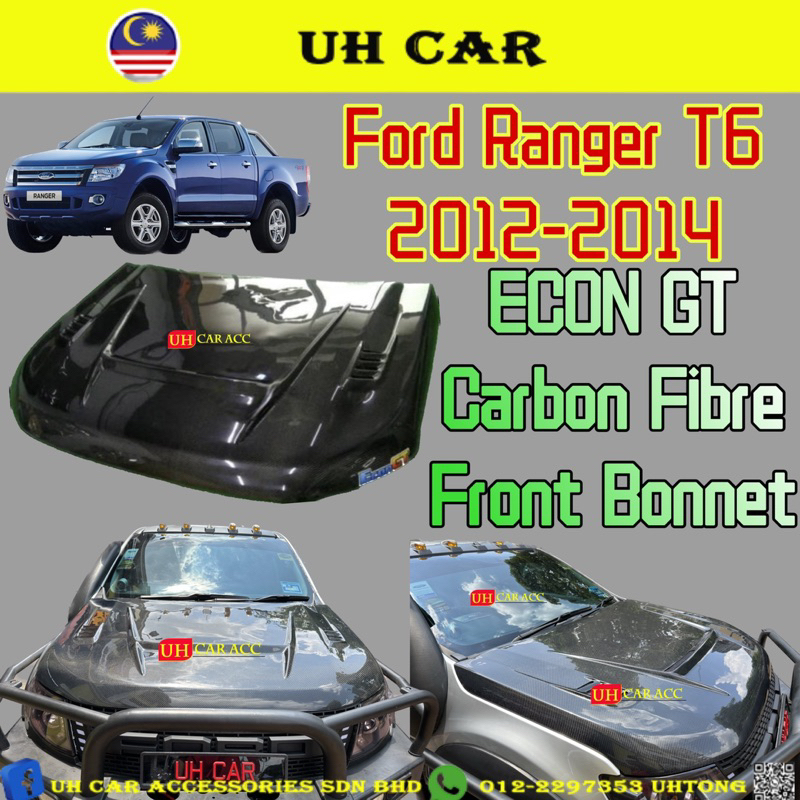 (ECON GT) Ford Ranger T6 Carbon Fibre Front Bonnet Hood Bonet MADE IN ...