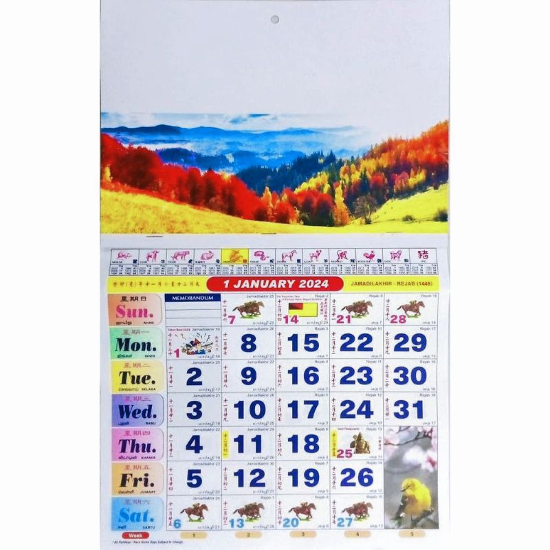 Calender Malaysia 2024 /Horse Calender/ Kalender Kuda WITH SCHOOL