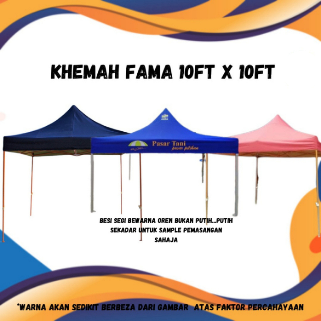 KHEMAH FAMA BESI OREN BERLOGO 10ft X 10ft / 3MX3M HEAVY DUTY FULL SET ...