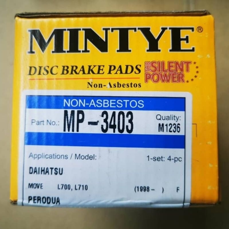 PERODUA KELISA KENARI FRONT MINTYE DISC BRAKE PADS SET MP3403 Shopee
