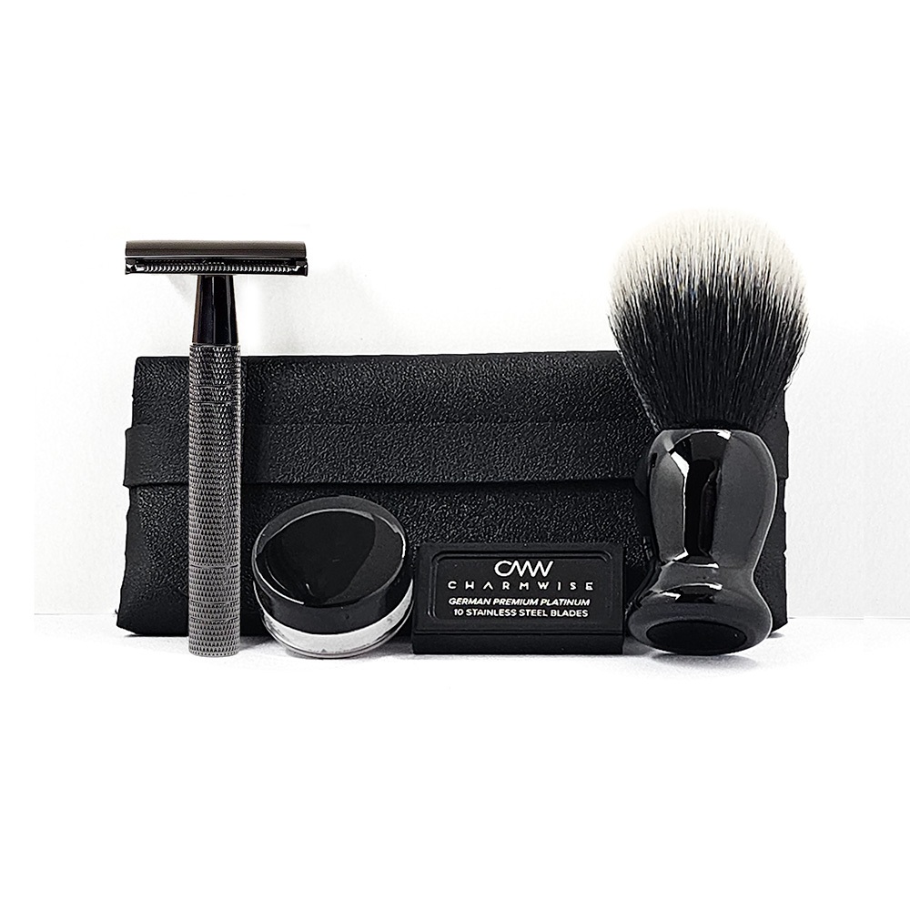 Charmwise Travel Safety Razor Kit – DE Razor, Brush, Cream, 10 Blades ...
