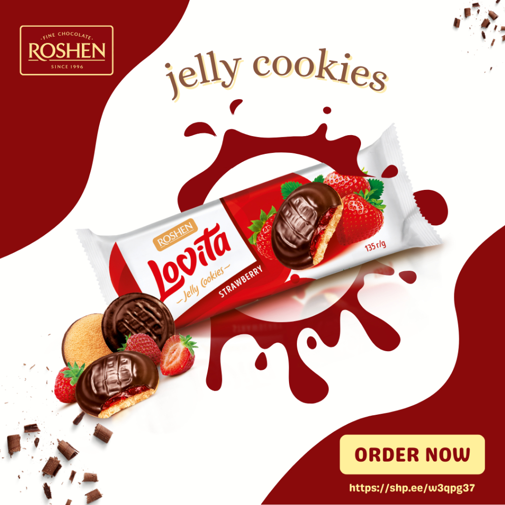 Roshen Lovita Jelly Cookies WITH STRAWBERRY JELLY FILLING 135g Shopee