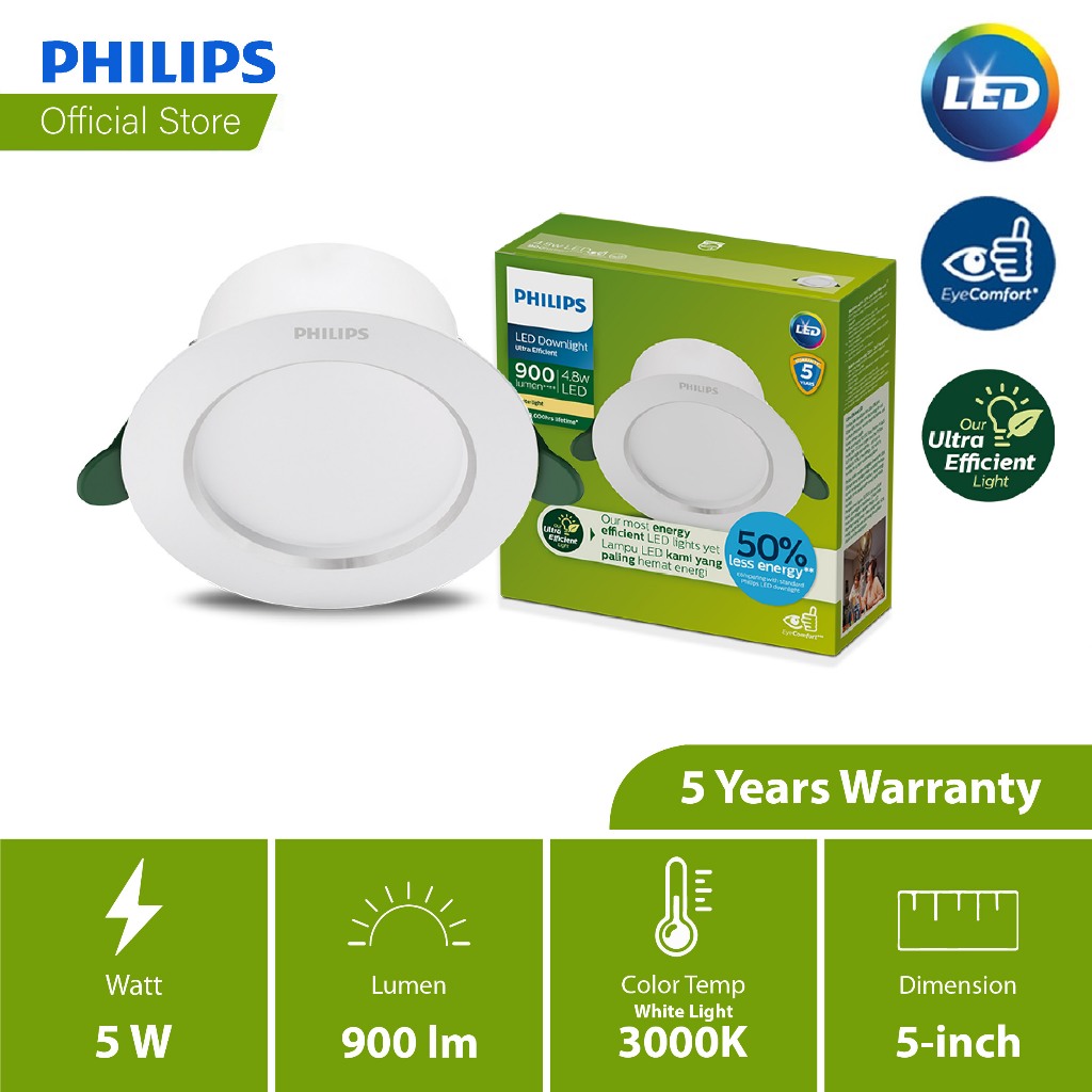 Philips Ultra Efficient LED Downlight 5W 3000K 4000K 6500K Shopee Malaysia