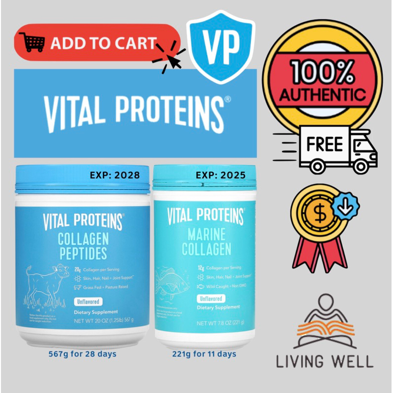 Vital Proteins Collagen Peptides Bovine 567g Marine 221g