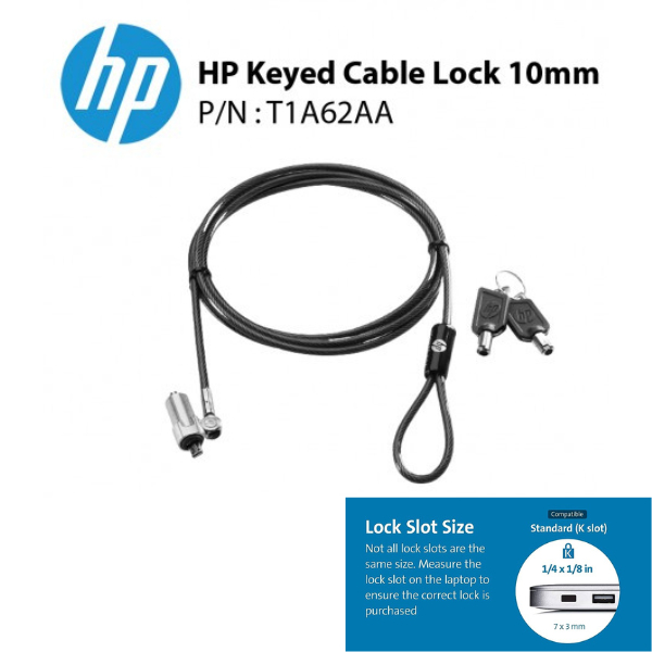 HP Notebook/Laptop Keyed Cable Lock 7 x 3mm Security Lock T1A62AA