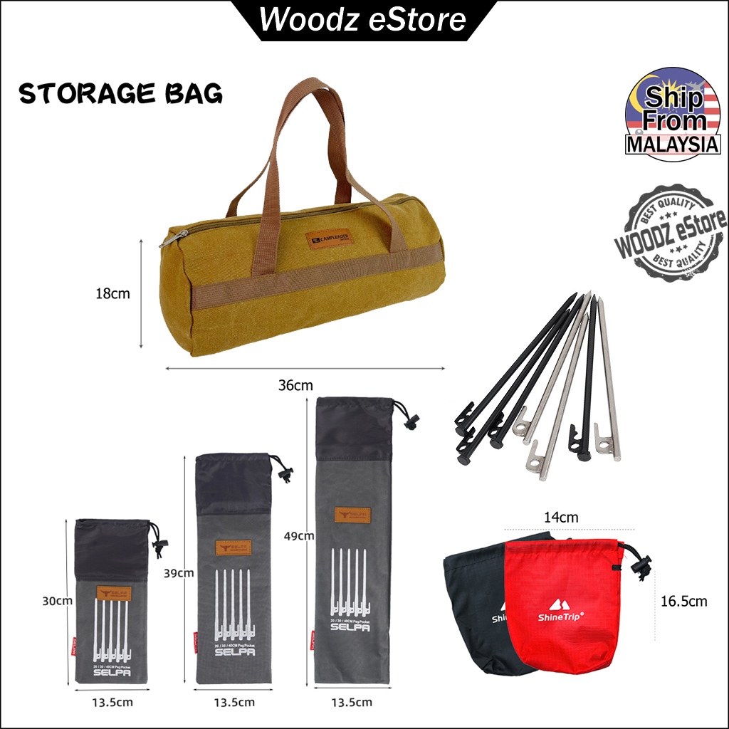 [Woodz] Tent Peg Tent Stake Travel Kits Storage Bag for Long Tent Pegs