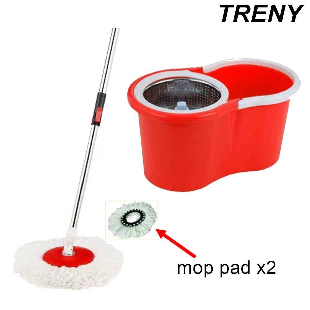 TRENY Mop Lantai Microfiber 360° Easy Spin Mop Stainless Magic Mop Pad