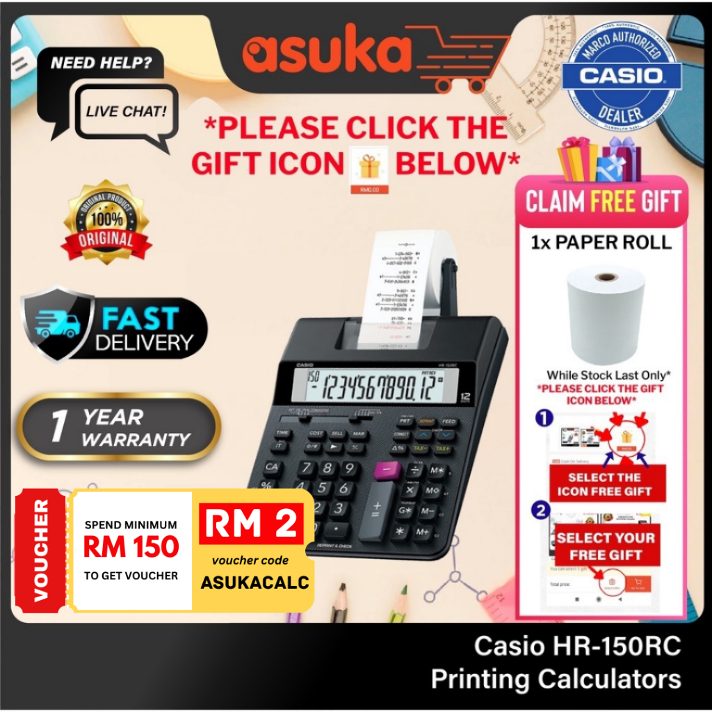 Casio HR150RC Printing Calculators No Adapter Included 100 Original / 1 year Warranty Shopee