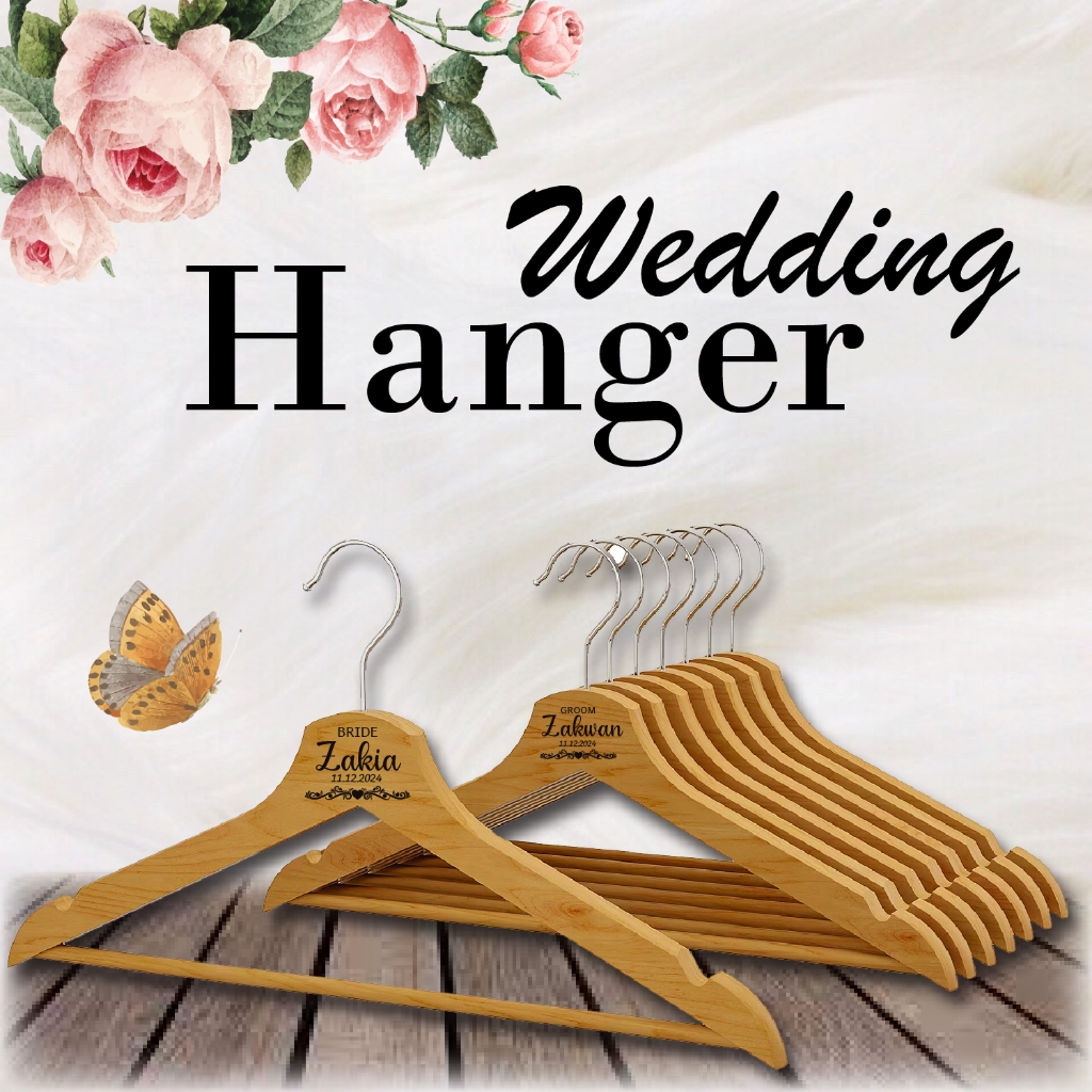 custome wedding hanger/laser engraved/ hanger nikah/wooden hanger