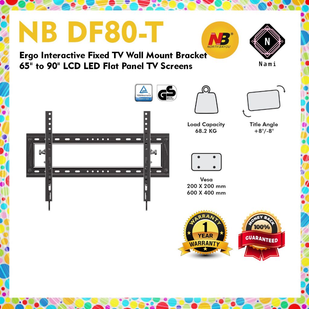 NB North Bayou DF80-T Ergo Adjustable TV Wall Mount Bracket Extended Fit  65