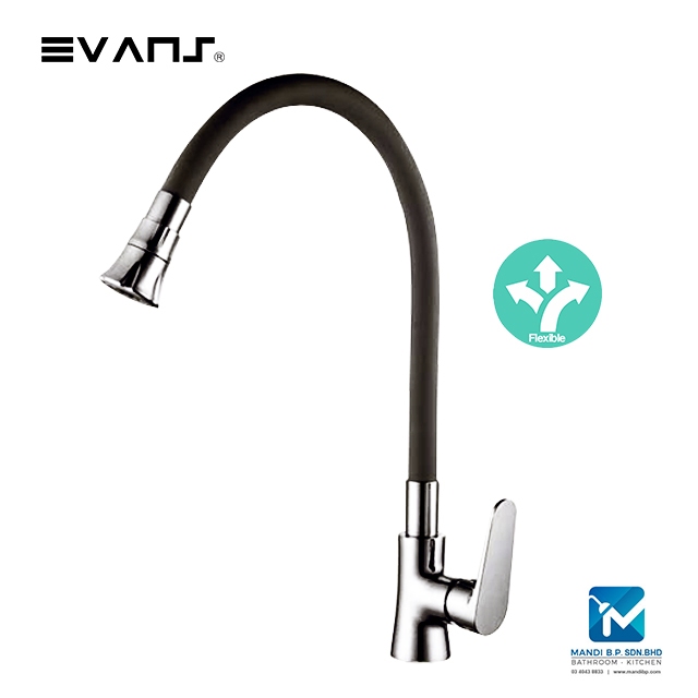 Evans Single Lever Flexible Spout Kitchen Sink Tap (Black) Shopee