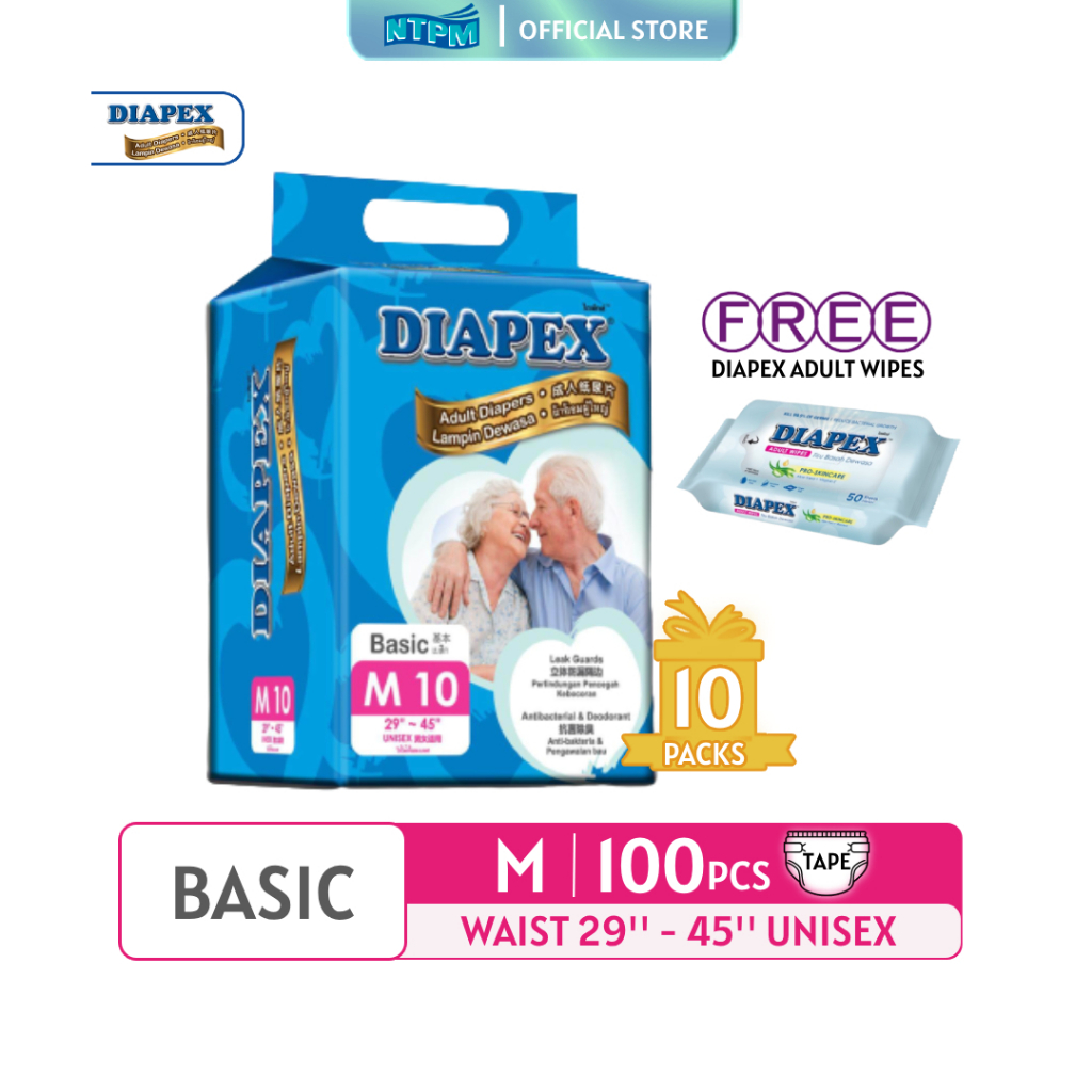 Diapex Basic Adult Diapers M Size (10pcs x 10packs) - FREE Diapex Adult ...