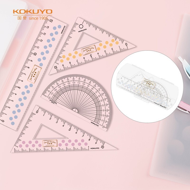 KOKUYO Pastel Cookie ruler set protractor set square Triangle ruler WSG ...