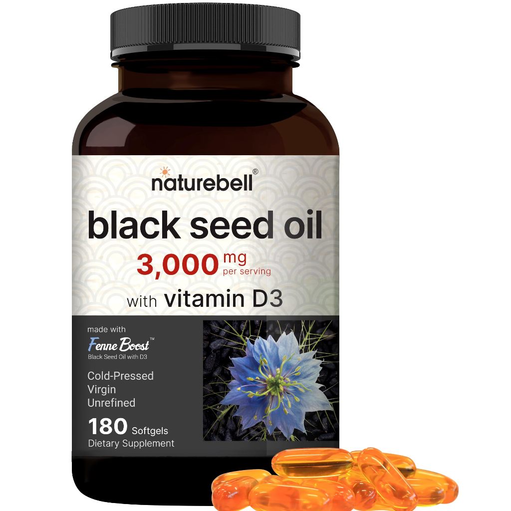 NatureBell Cold Pressed Black Seed Oil 3,000mg Per Serving with Vitamin ...