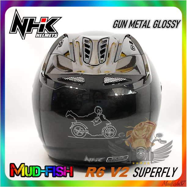 TOPI KELEDAR NHK R6V2 SUPERFLY HELMET R6 V2 (GUN METAL GLOSSY) | Shopee ...