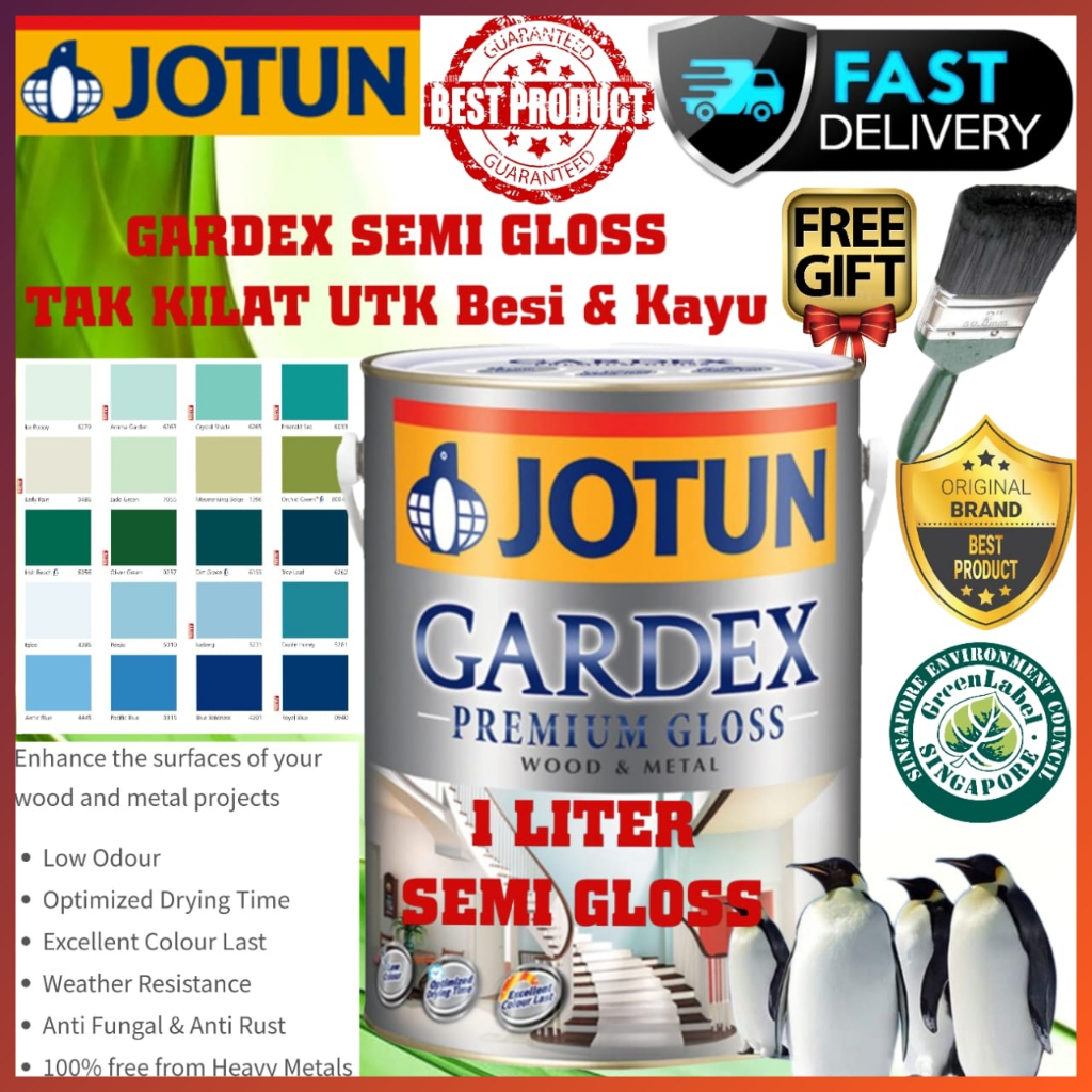 JOTUN 1 LITER GARDEX SEMI GLOSS WOOD METAL DOOR GATE PAINT / CAT MINYAK