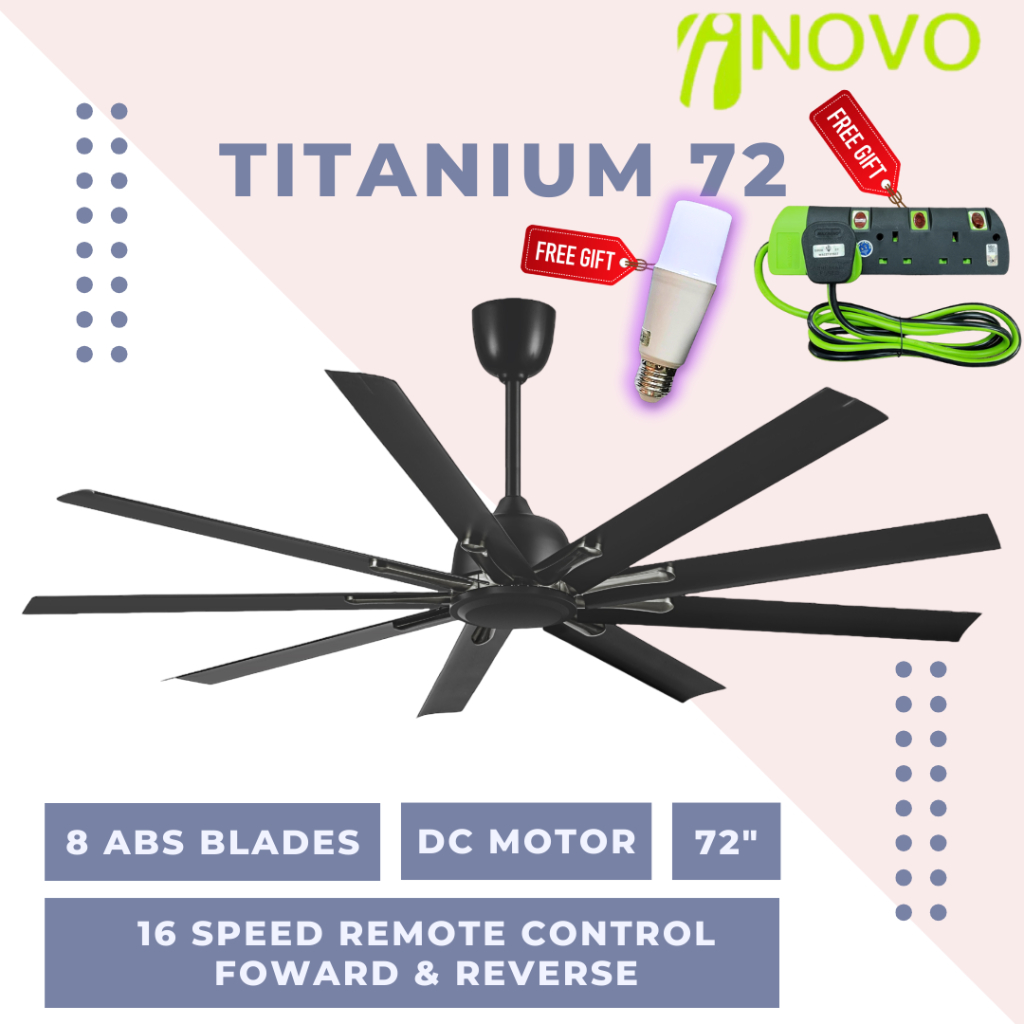 Inovo 72" Titanium 72 Kipas Siling Big Regair Ceiling Fan 8 Blades With