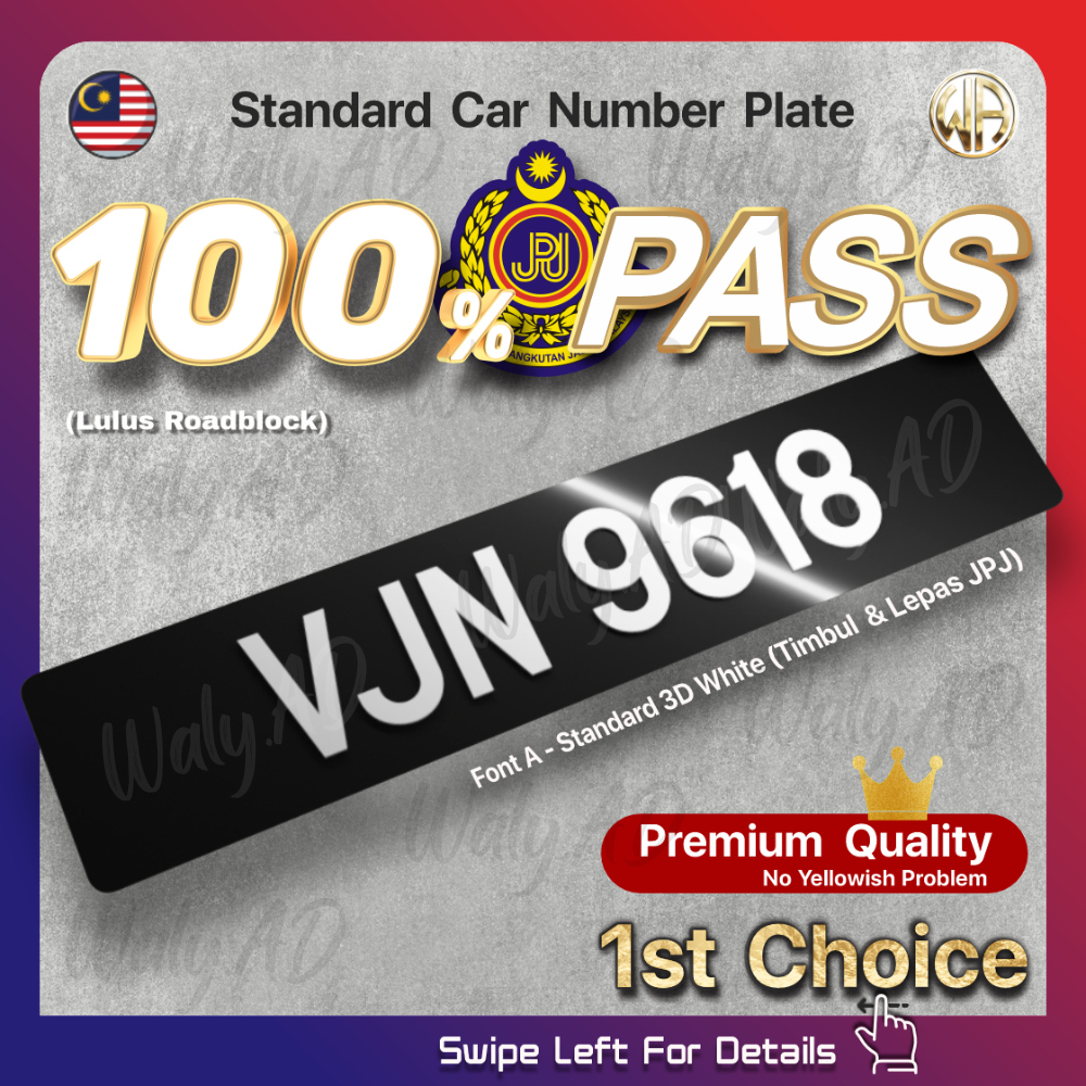 Car Number Plate 100 JPJ APPROVED No Plat Kereta Timbul Putih 3D Lulus