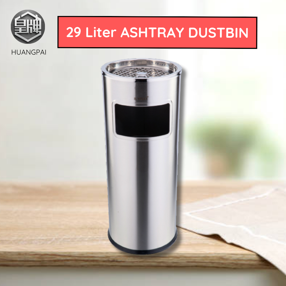 29 Liter Stainless Steel Dustbin With Ashtray Top Tong Sampah Ashtray