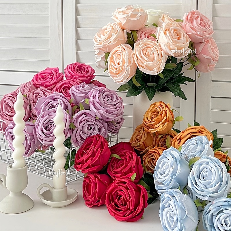 (5 Flowers) PRINCESS ROSE Artificial Fake Flower Bouquet Living Room