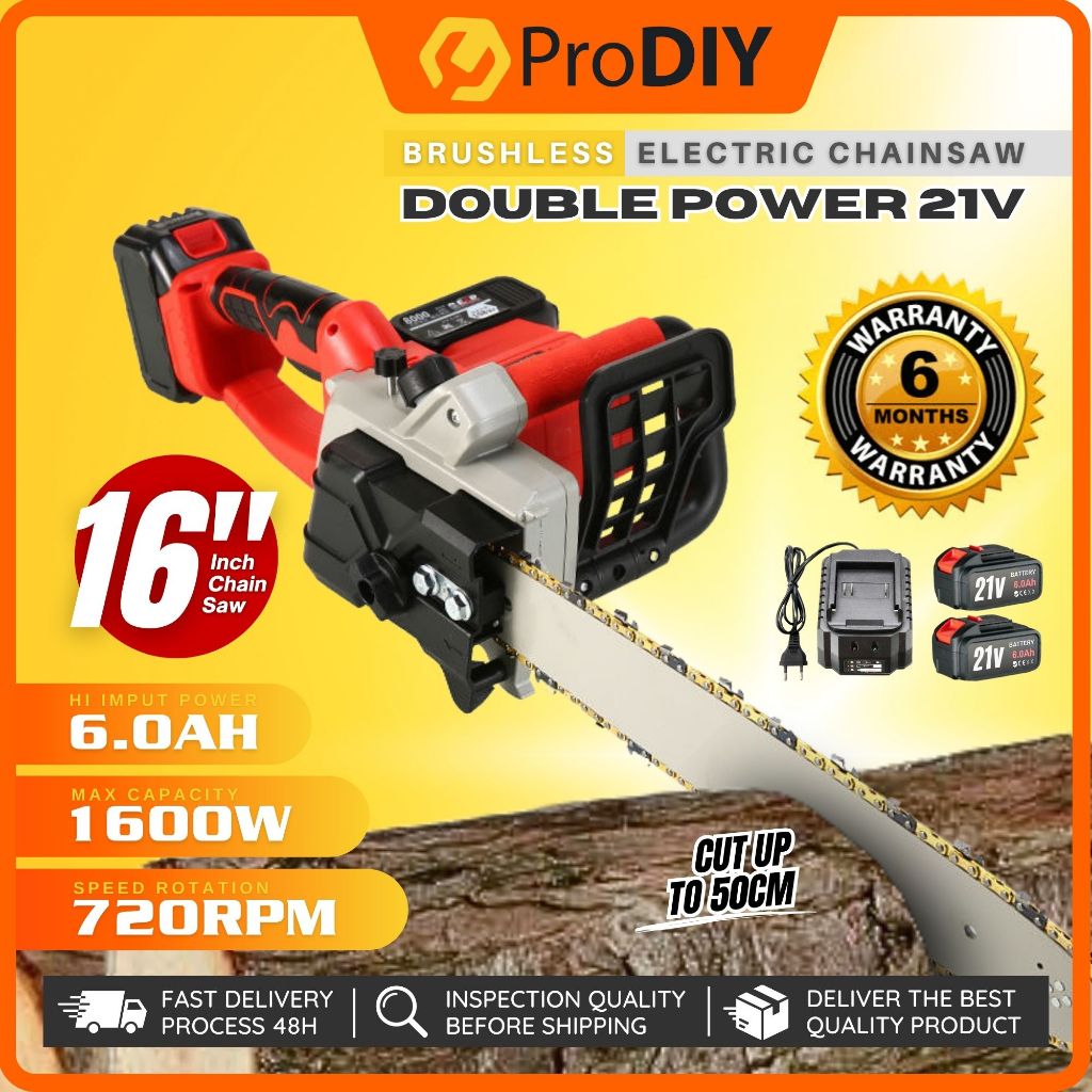 PRODIY 21V 16" Mini Chainsaw Cordless Pruning Cutter Chainsaw Battery