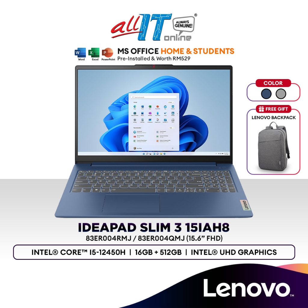 Lenovo Ideapad 3 Slim 15iah8 156 Laptop Intel Core I5 12450h 16gb 512gb Ssd Intel Uhd 3995