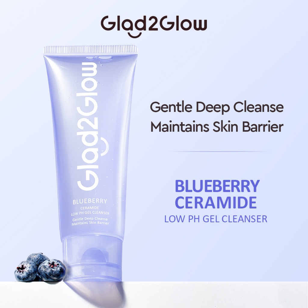 Glad2Glow Blueberry Ceramide Low Ph Gel Cleanser Facial Skincare (76ml