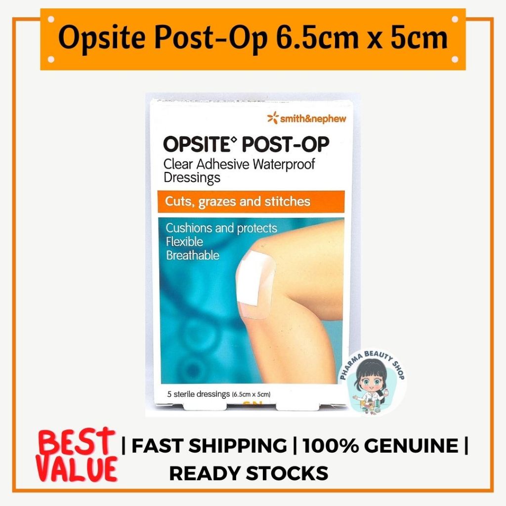 Smith & Nephew Opsite Post-Op Waterproof Dressings 5s 6.5cm x 5 cm ...