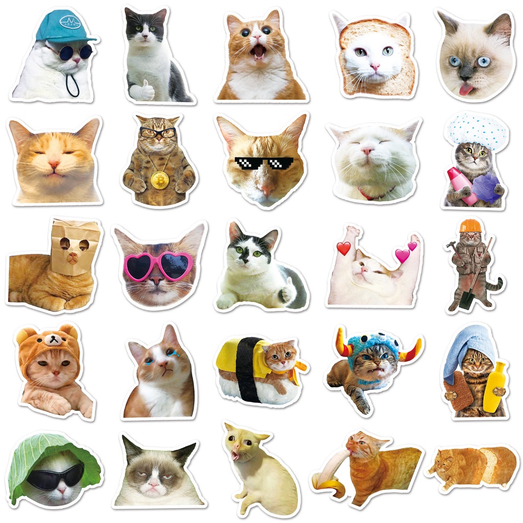 [50 PCS] A Cute Kittens Cats MEME Waterproof Stickers For Notebook ...