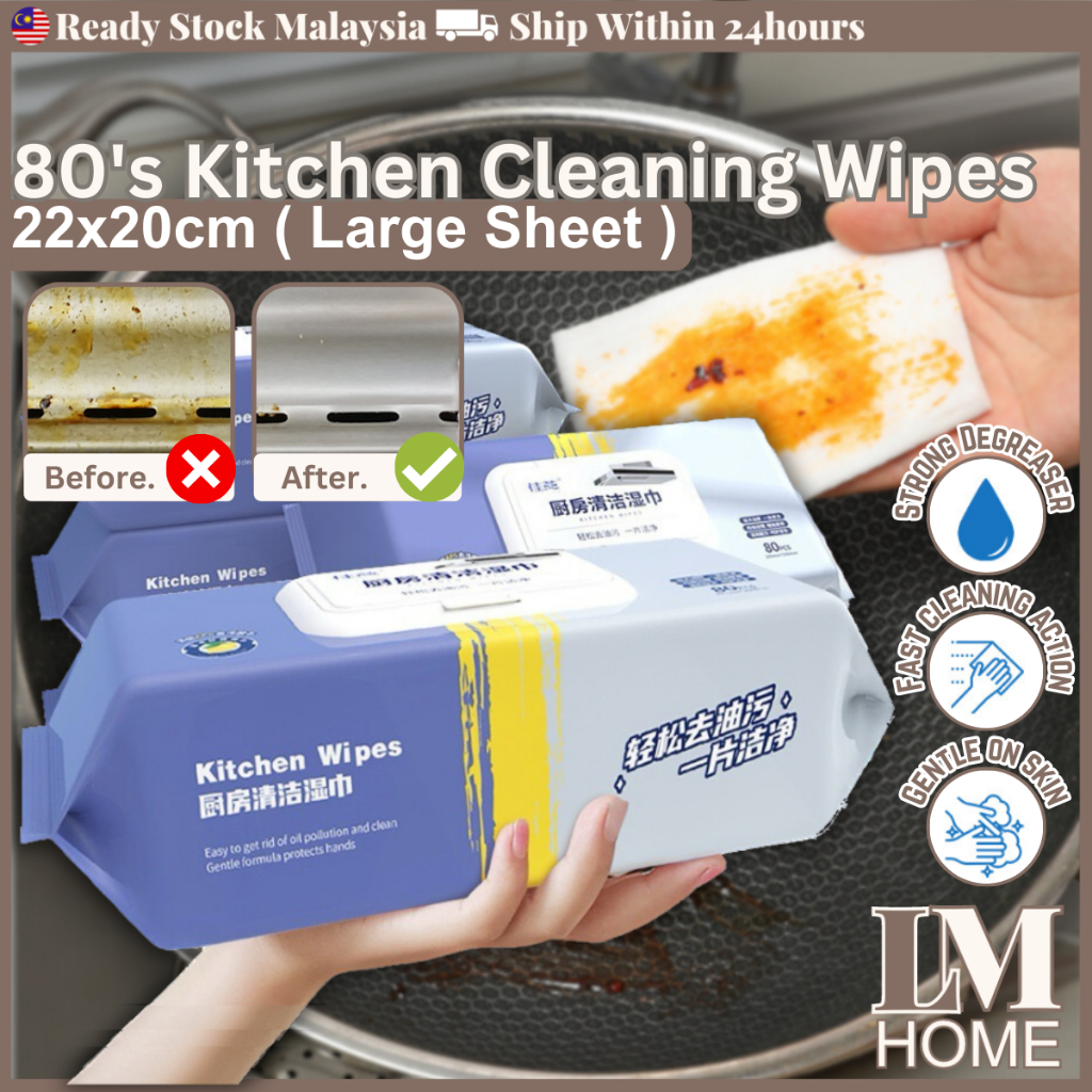 80pcs Kitchen Cleaning Wipes Strong Decontamination Kitchen Wipes