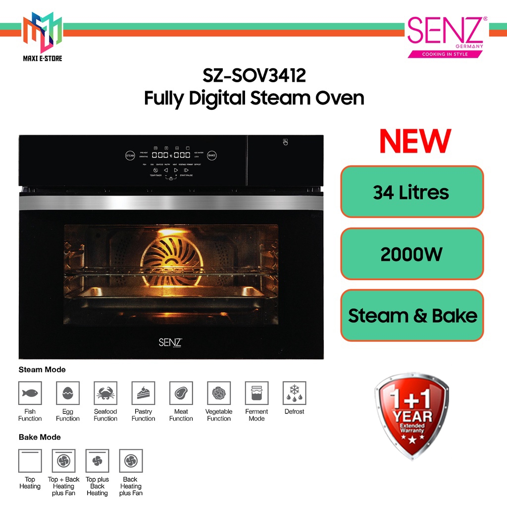 Senz SZSOV3412 FlexiSteam Pro Builtin Fully Digital Steam Oven 34L
