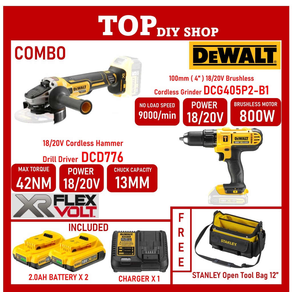 DEWALT DCD776 20V Max Cordless 13mm Hammer Drill dcg405p2 b1 100mm 4 18 20v brushless cordless Angle grinder Shopee Malaysia
