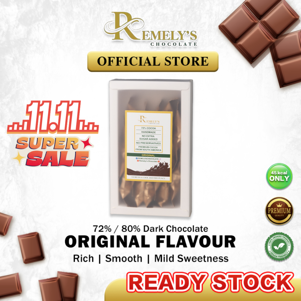 Remely’s Chocolate 🍫 Original Flavour 72 Dark Chocolate 80 Dark Chocolate Gift Box Pure Cocoa Butter Coklat Viral 原味黑巧克力