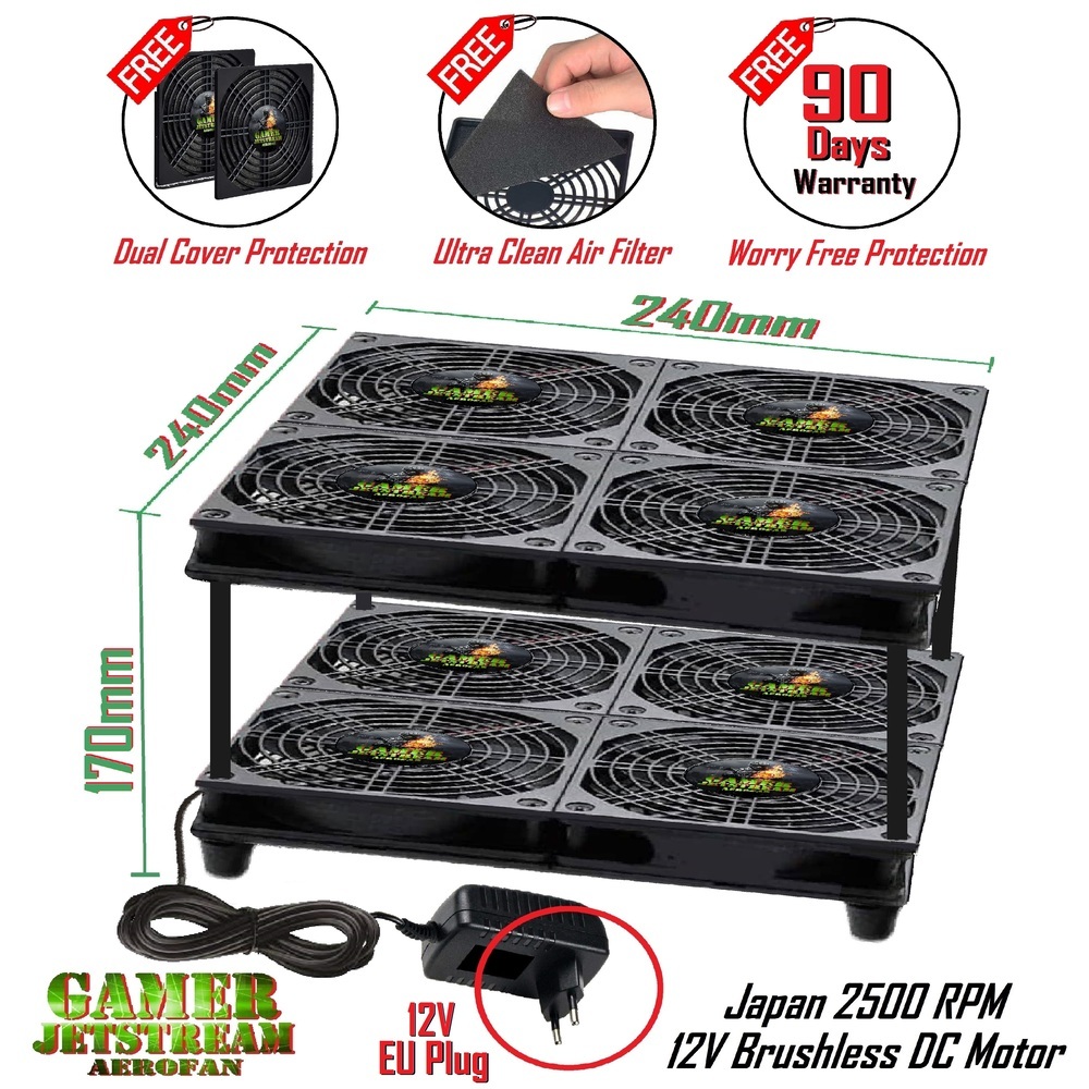 8 Fan-240x240mm-2 Tier Non & With Speed Control GAMER JETSTREAM AEROFAN ...