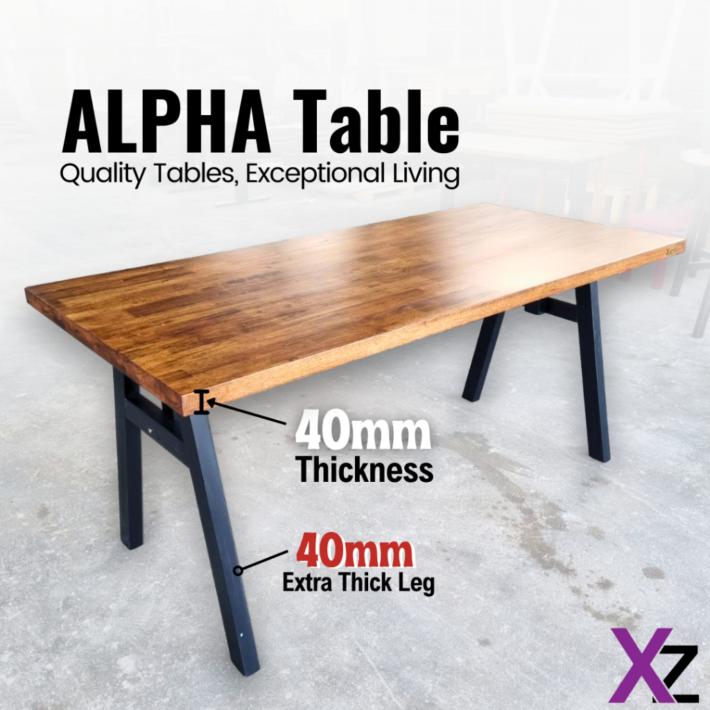 Alpha Dining Table 𝟰𝟬𝗺𝗺 Rubber wood Table Top Solid Wood Table Meja