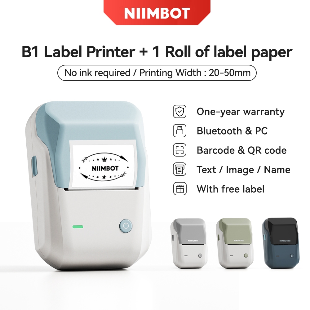 NIIMBOT B1 Bluetooth Label Printer Smart Portable Label Printer Inkless ...