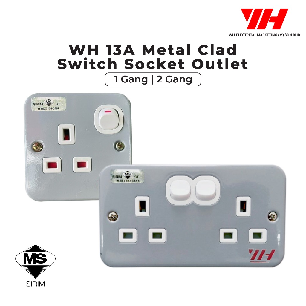 WH Metal Clad 13A / 13A 2 Gang Switch & Sockets | Shopee Malaysia