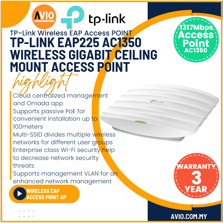 TP-LINK Tplink AC1350 Wireless Access Point MU-MIMO Gigabit Ceiling ...