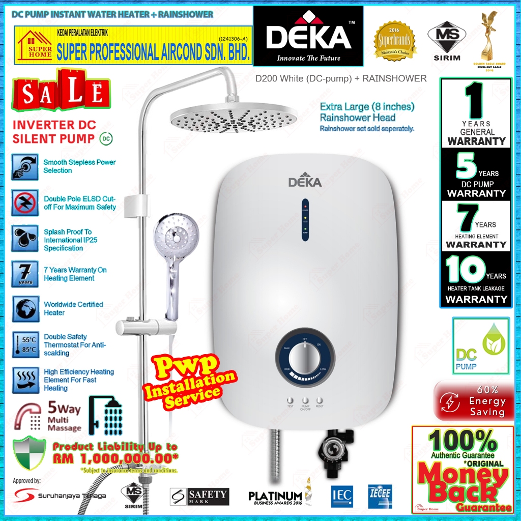 Deka Water Heater D200 White ((DC Inverter Silent Pump)) Pwp Rain ...
