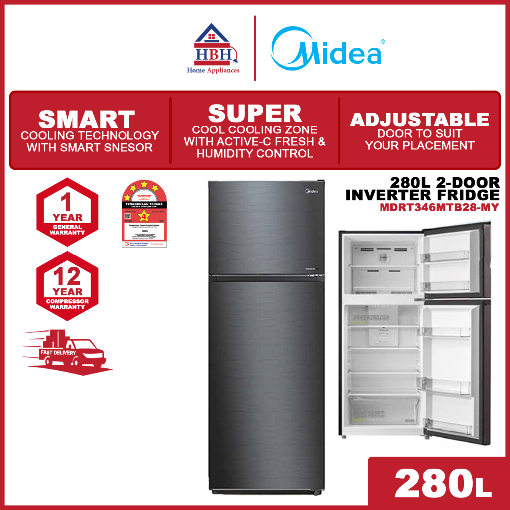Midea MDRT346MTB28MY 280L 2 Door Inverter Quattro Refrigerator Fridge
