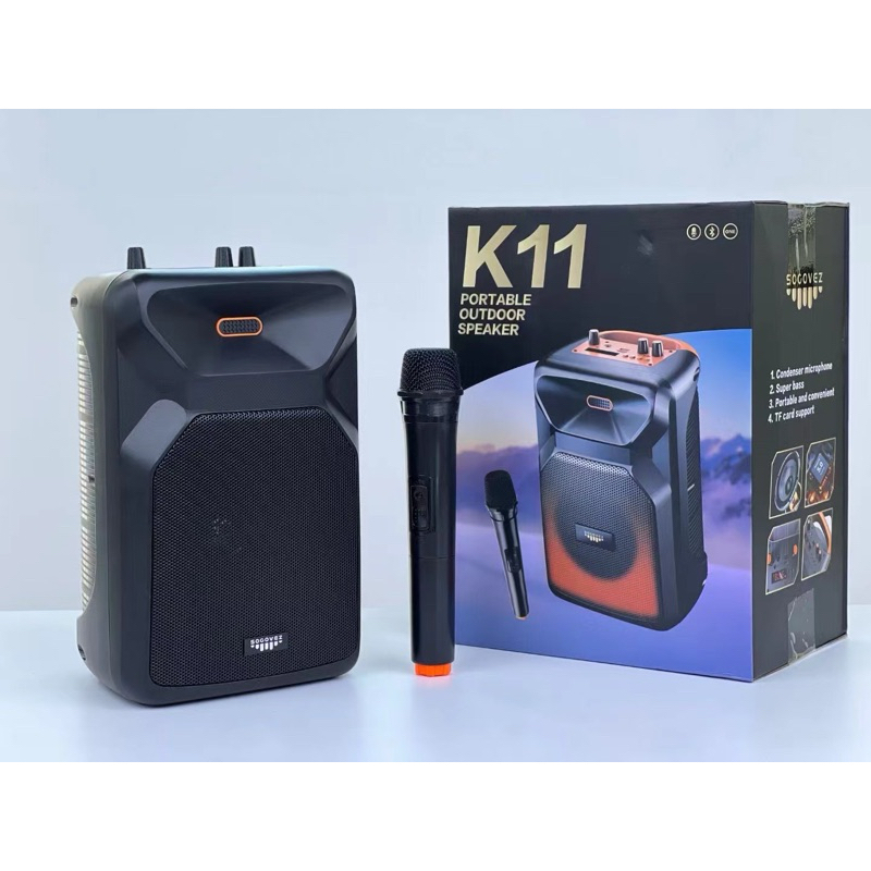 K11 Speaker Woofer with wireless microphone Extra Bass Portable ...